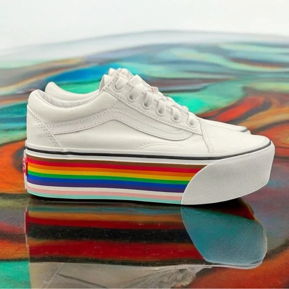 Pride Old Skool Vans Stack Platform Shoes Rainbow Color-Way Women Size 5.5 - Picture 6 of 13